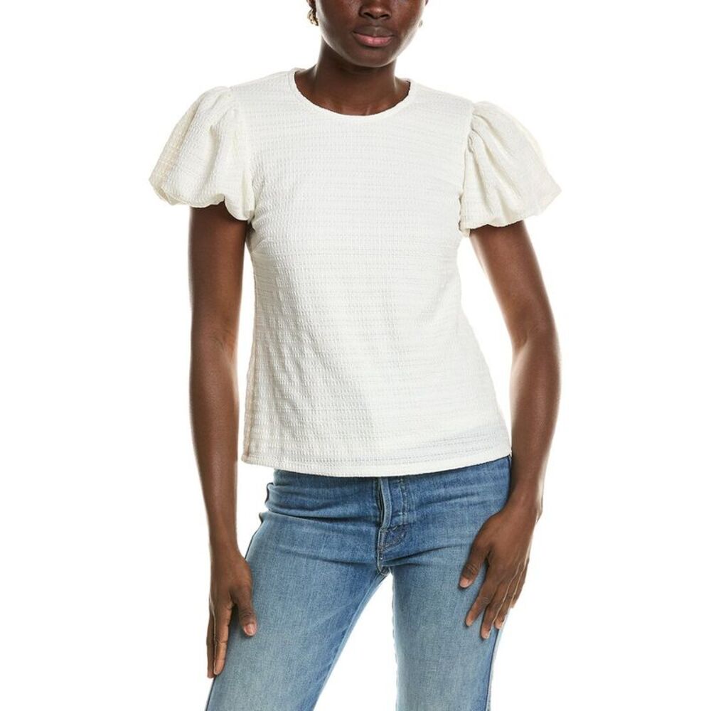 Cece Womens Texture Knit Bubble Sleeve Top, Ivory